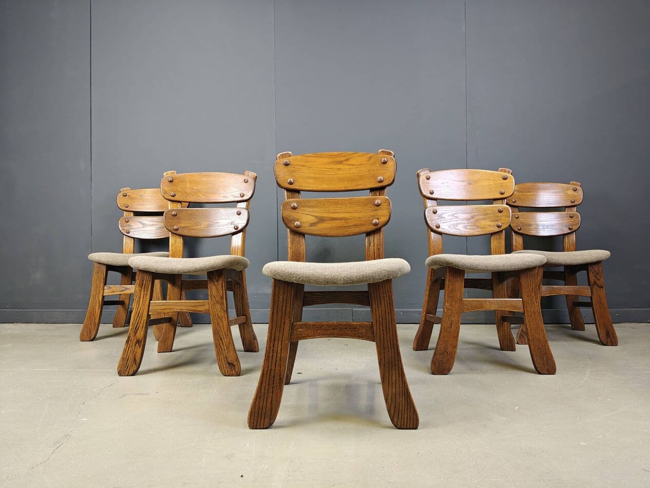 set of five dining chairs, brutalist, brown wood, Germany, 1960s - 272428