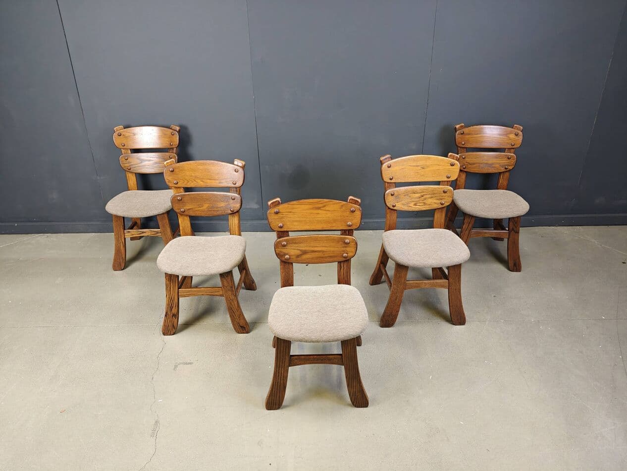 set of five dining chairs, brutalist, brown wood, Germany, 1960s - 272419