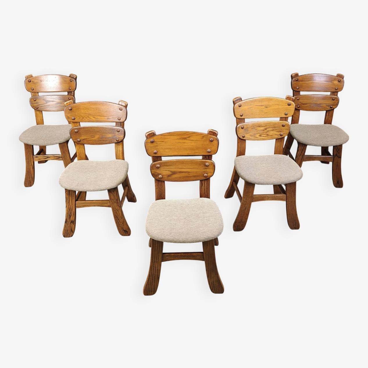 set of five dining chairs, brutalist, brown wood, Germany, 1960s - 272421