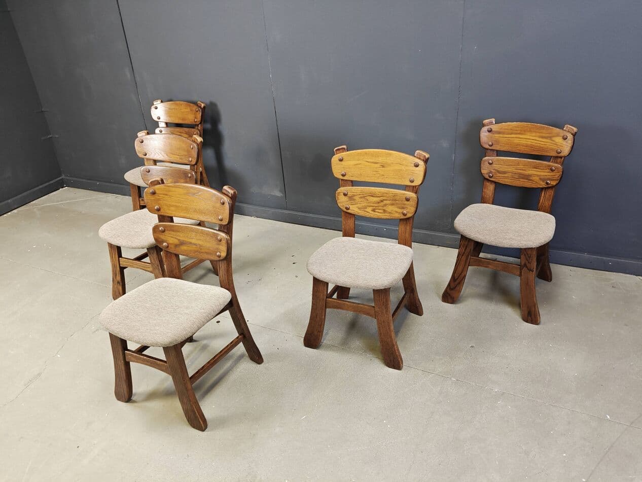 set of five dining chairs, brutalist, brown wood, Germany, 1960s - 272425