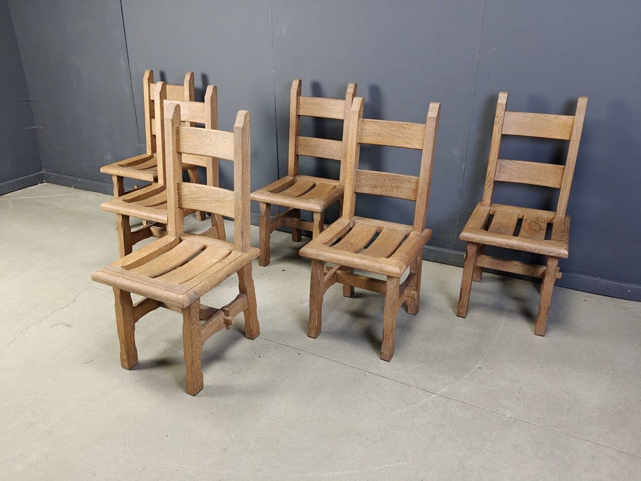 Set of dining chairs Brutalist, brown oak, Belgium, 1960s. - 272416