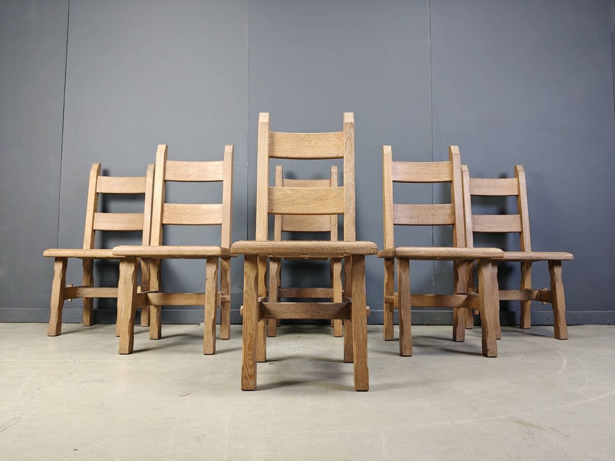 Set of dining chairs Brutalist, brown oak, Belgium, 1960s. - 272404