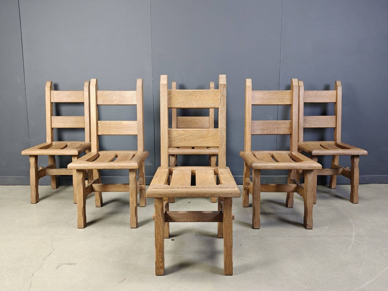 Set of dining chairs Brutalist, brown oak, Belgium, 1960s. - 272406