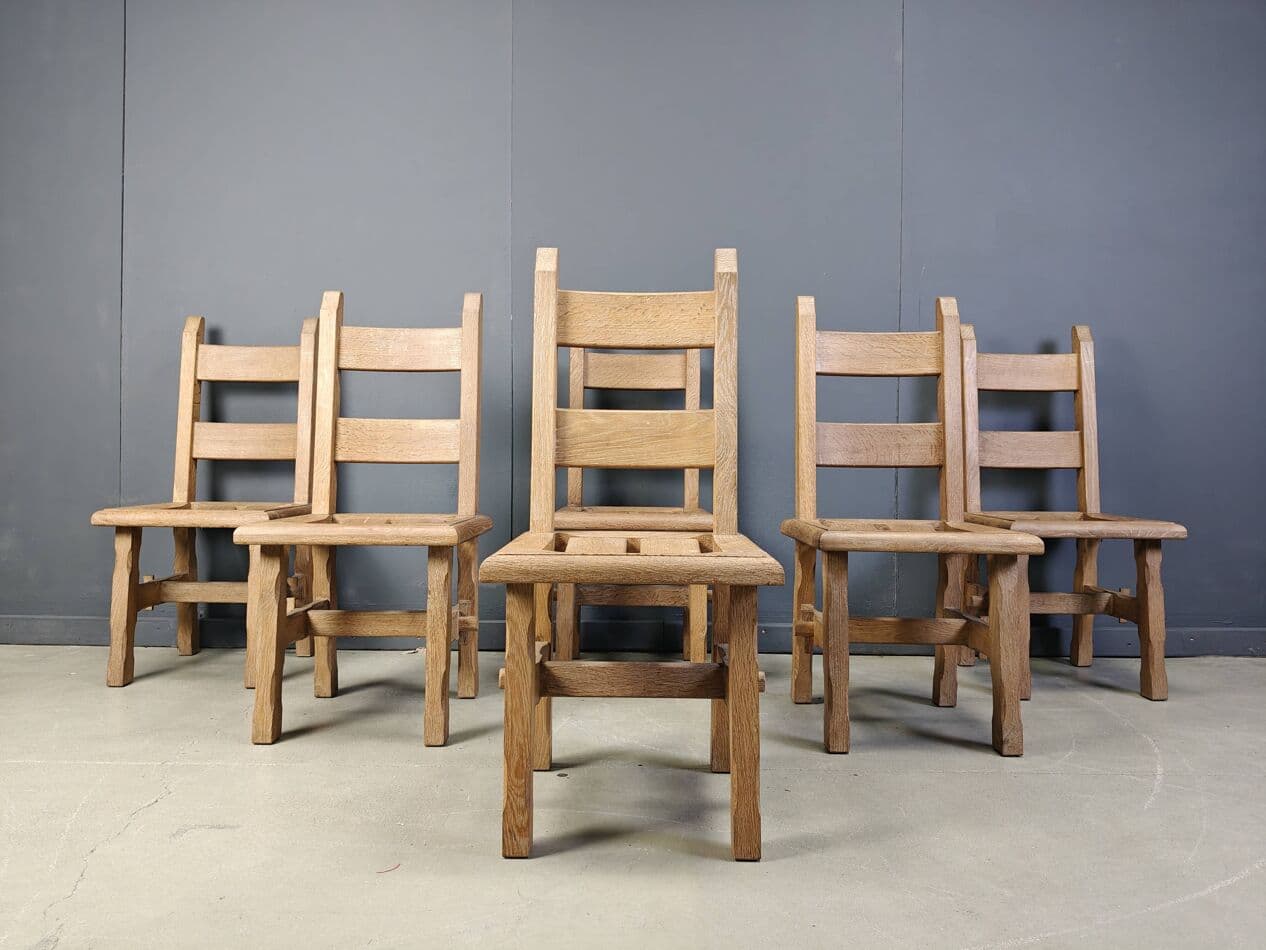 Set of dining chairs Brutalist, brown oak, Belgium, 1960s. - 272405
