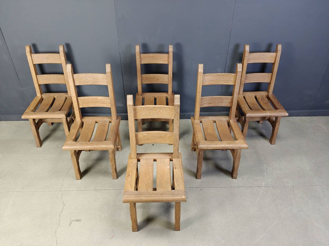 Set of dining chairs Brutalist, brown oak, Belgium, 1960s. - 272415