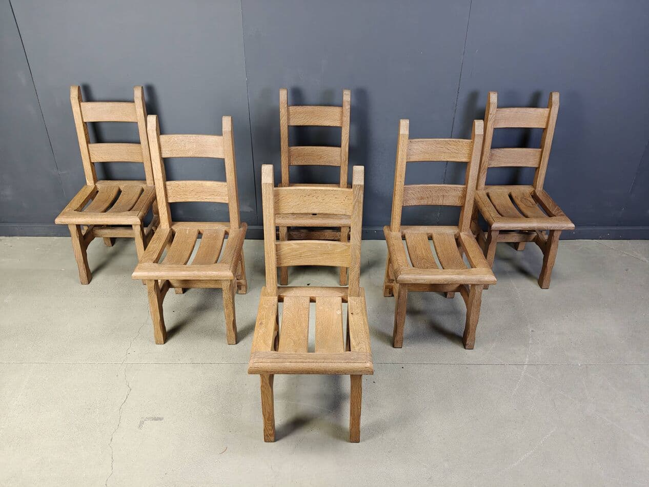 Set of dining chairs Brutalist, brown oak, Belgium, 1960s. - 272408
