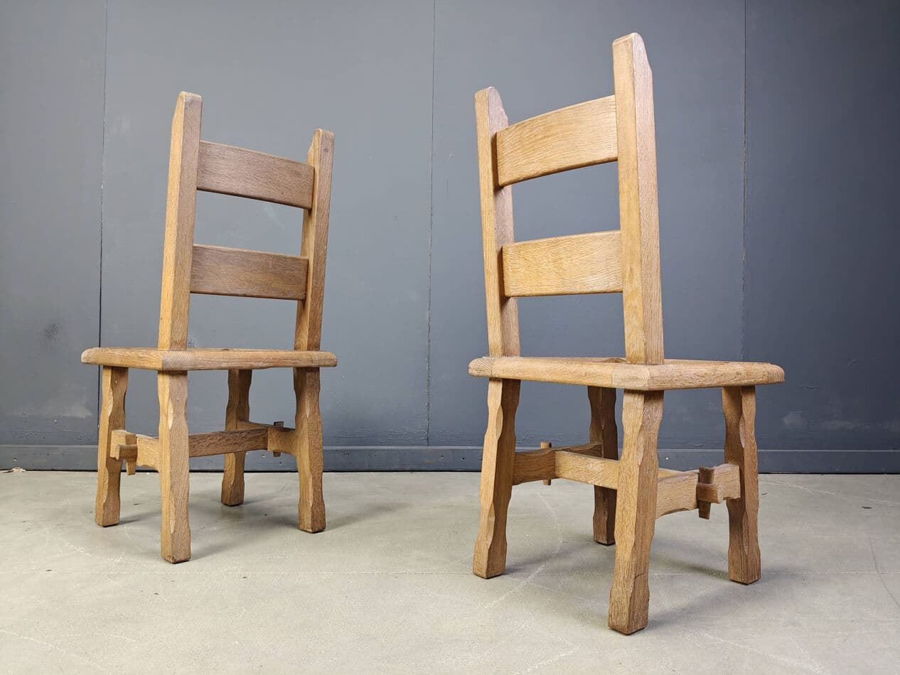 Set of dining chairs Brutalist, brown oak, Belgium, 1960s. - 272413