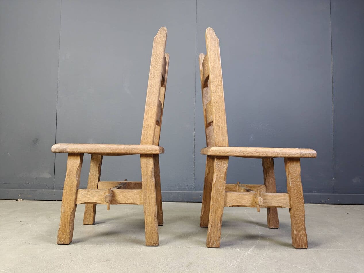 Set of dining chairs Brutalist, brown oak, Belgium, 1960s. - 272412