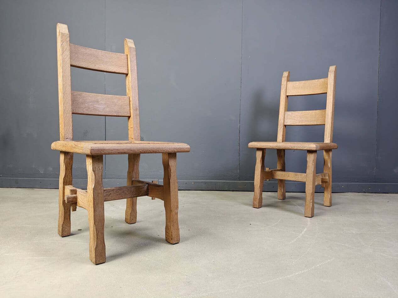 Set of dining chairs Brutalist, brown oak, Belgium, 1960s. - 272414