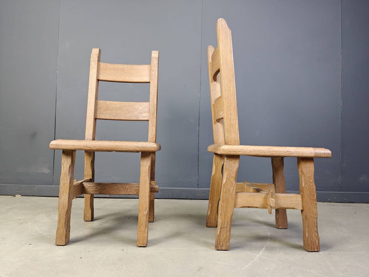 Set of dining chairs Brutalist, brown oak, Belgium, 1960s. - 272411
