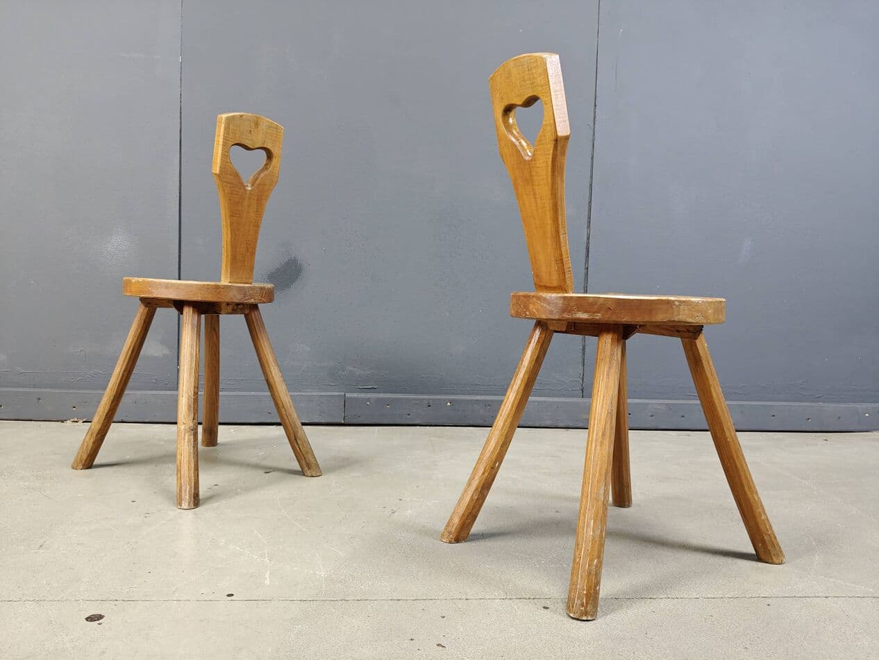 Pair of brutalist side chairs, brown oak, Sweden, 1960s. - 272396