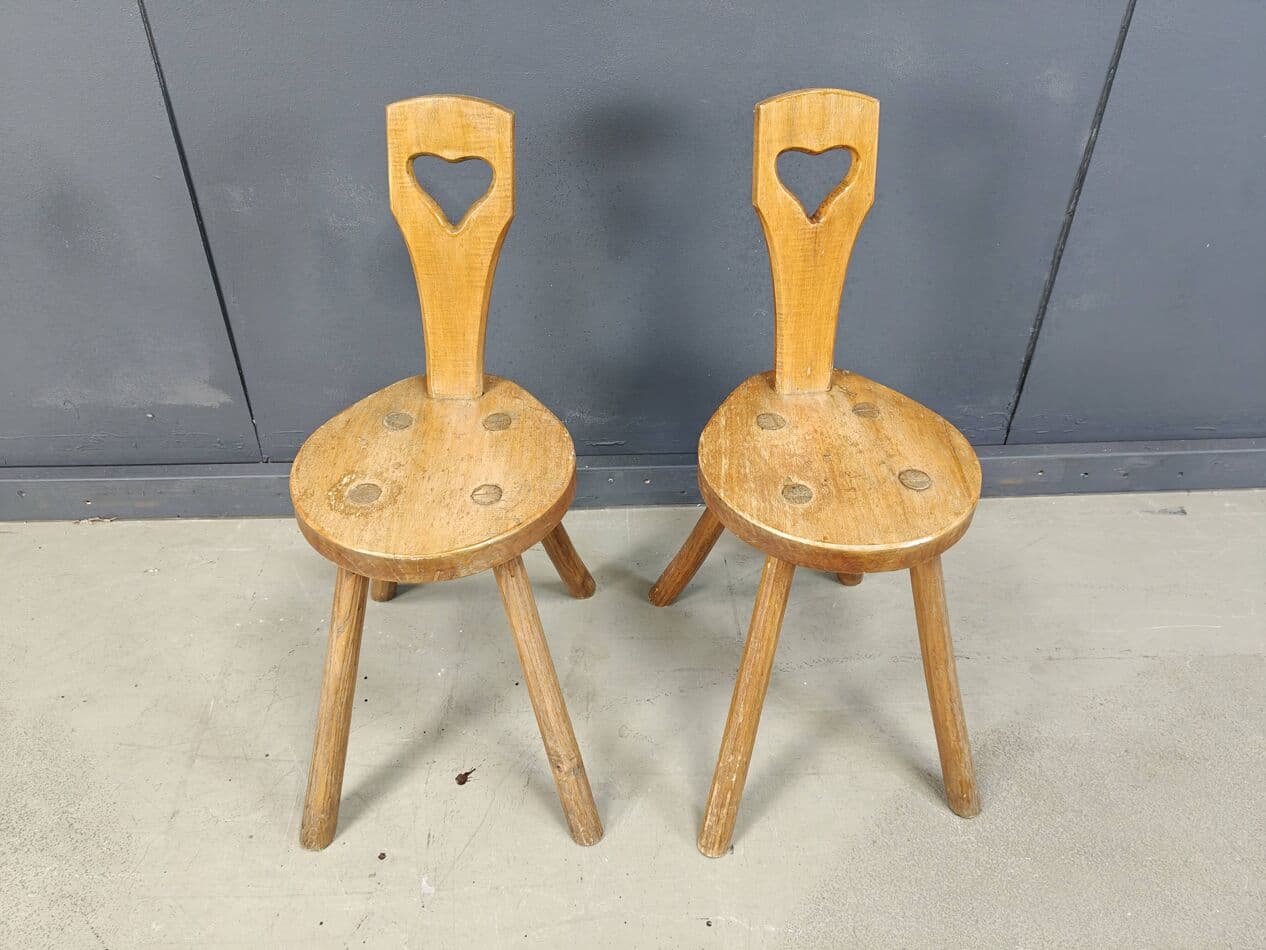 Pair of brutalist side chairs, brown oak, Sweden, 1960s. - 272393