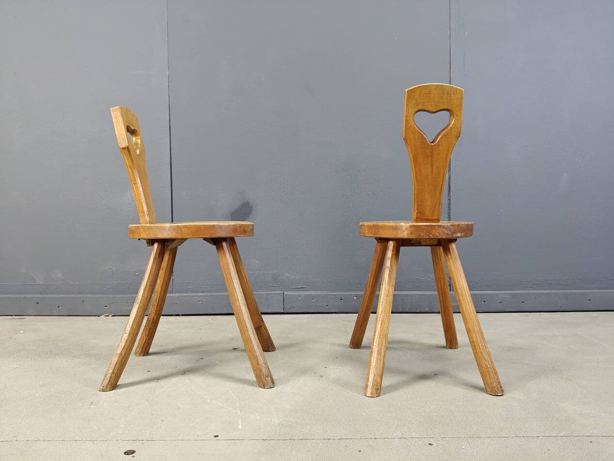 Pair of brutalist side chairs, brown oak, Sweden, 1960s. - 272395
