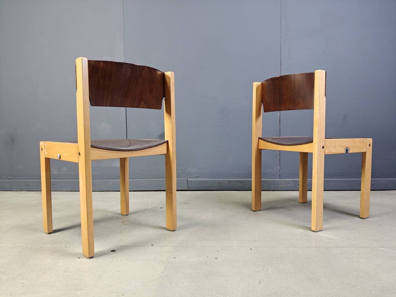 set of five stacking chairs, brown, wood, Denmark, 1980s - 272373