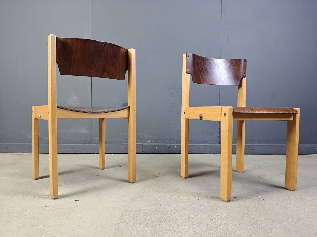 set of five stacking chairs, brown, wood, Denmark, 1980s - 272371