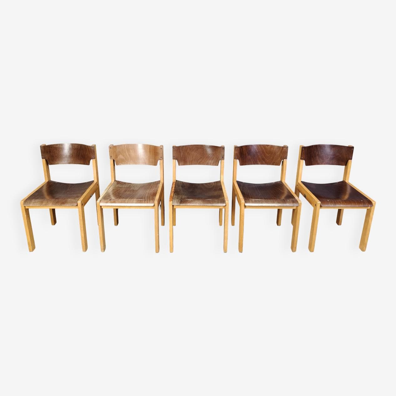 set of five stacking chairs, brown, wood, Denmark, 1980s - 272370