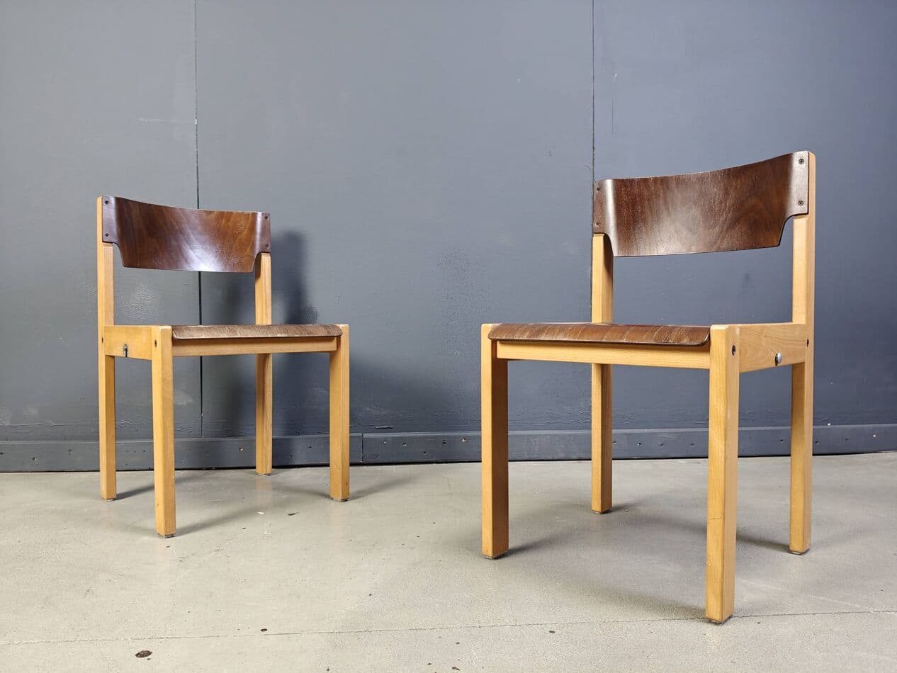 set of five stacking chairs, brown, wood, Denmark, 1980s - 272374