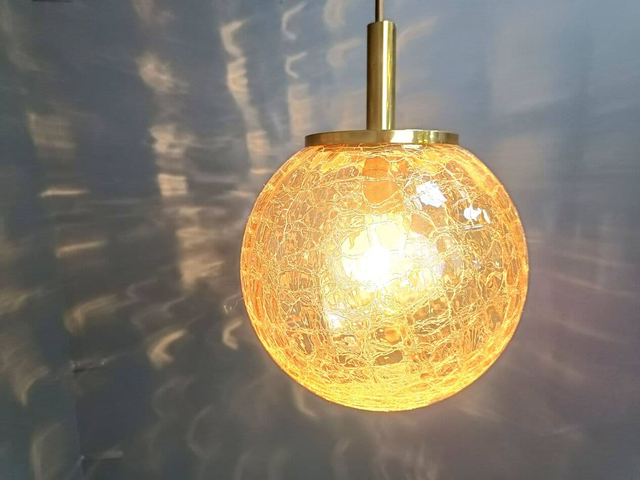 Lampa wisząca kula, złoty, szkło, Niemcy, lata 60. - 272236