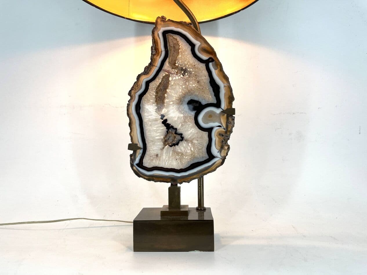 Lampa stołowa, agat, mosiądz złoty, Belgia, lata 70. - 272195