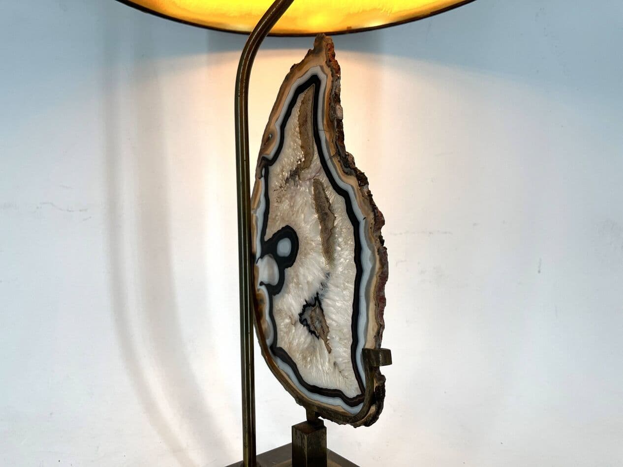 Lampa stołowa, agat, mosiądz złoty, Belgia, lata 70. - 272201