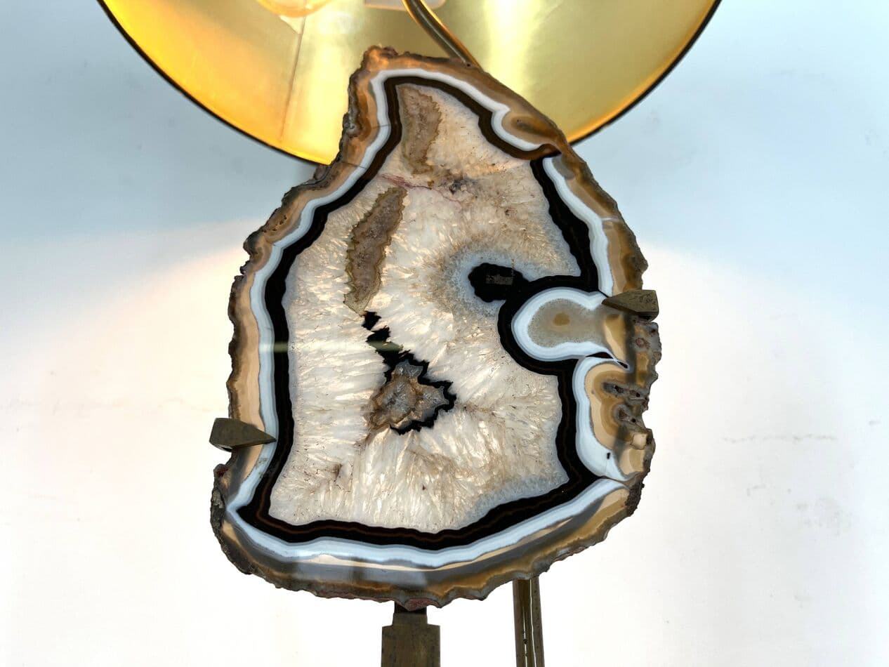 Lampa stołowa, agat, mosiądz złoty, Belgia, lata 70. - 272203