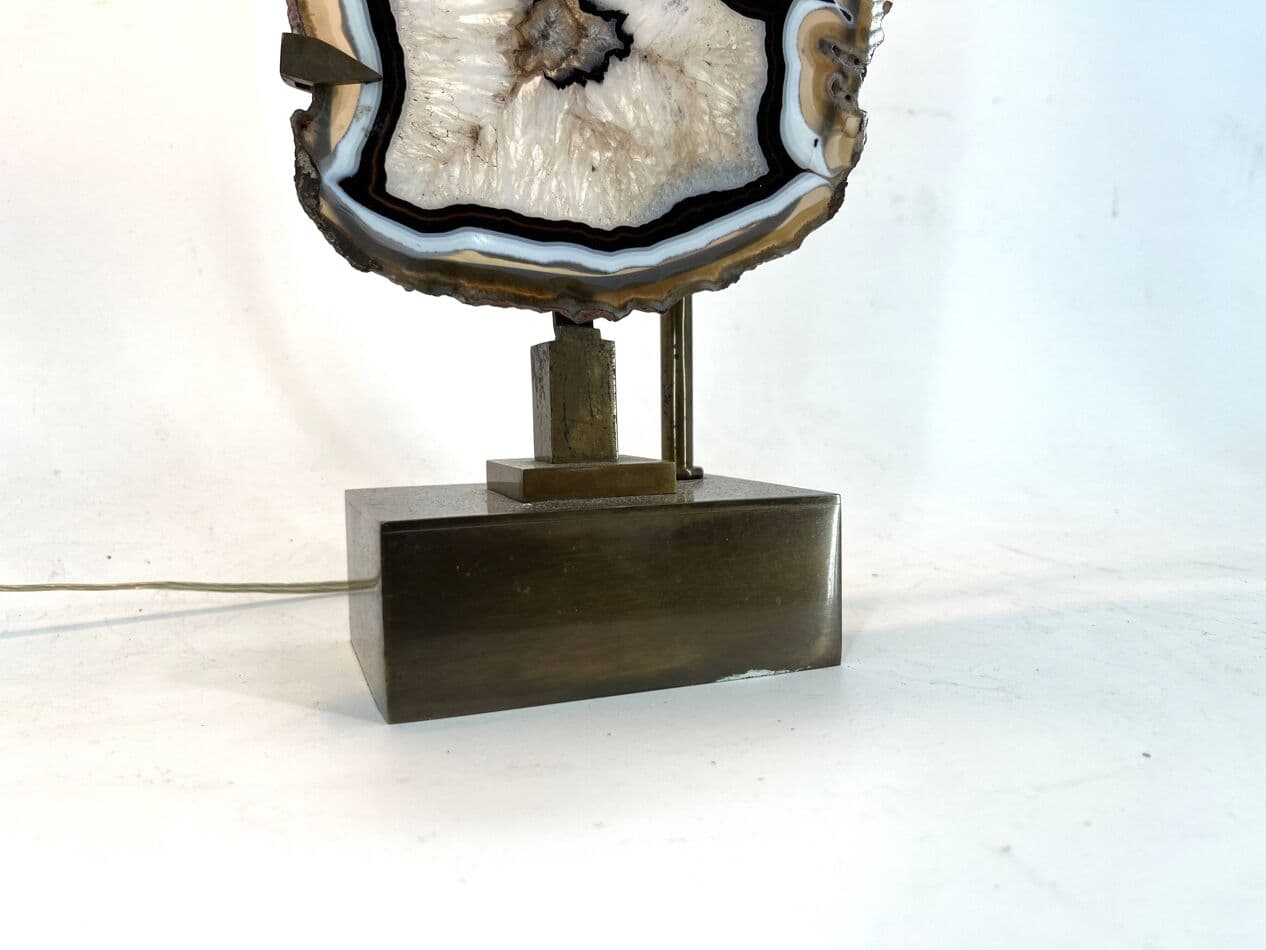 Lampa stołowa, agat, mosiądz złoty, Belgia, lata 70. - 272204