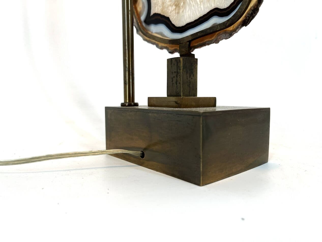 Lampa stołowa, agat, mosiądz złoty, Belgia, lata 70. - 272202