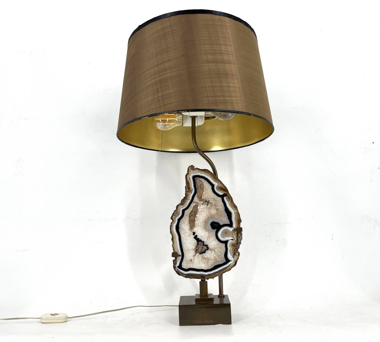 Lampa stołowa, agat, mosiądz złoty, Belgia, lata 70. - 272198