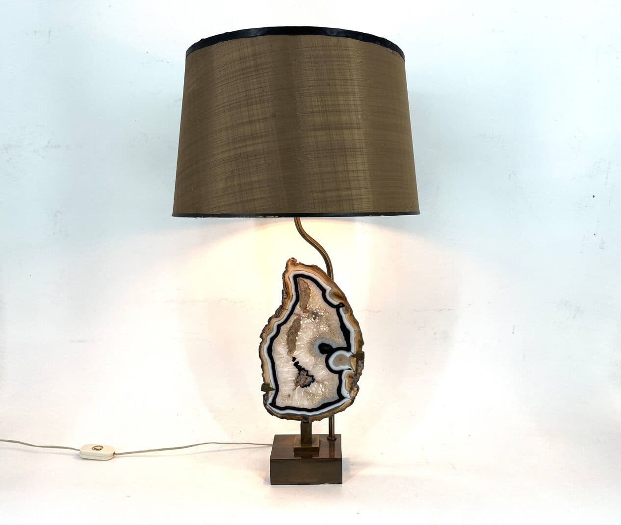 Lampa stołowa, agat, mosiądz złoty, Belgia, lata 70. - 272194