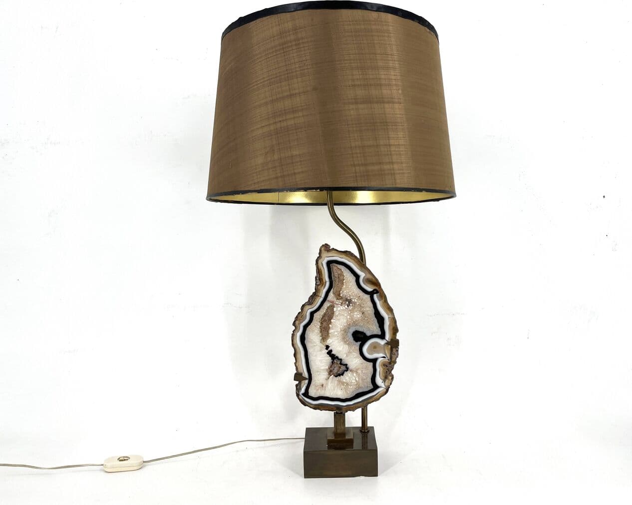 Lampa stołowa, agat, mosiądz złoty, Belgia, lata 70. - 272199