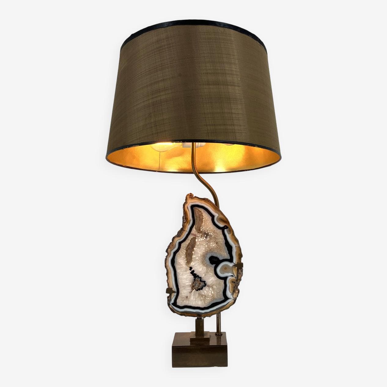 Lampa stołowa, agat, mosiądz złoty, Belgia, lata 70. - 272193