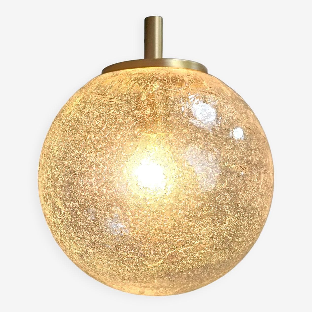 Lampa wisząca, kula, szkło przezroczyste, metal złoty, Doria Leuchten, Niemcy, lata 60. - 272180