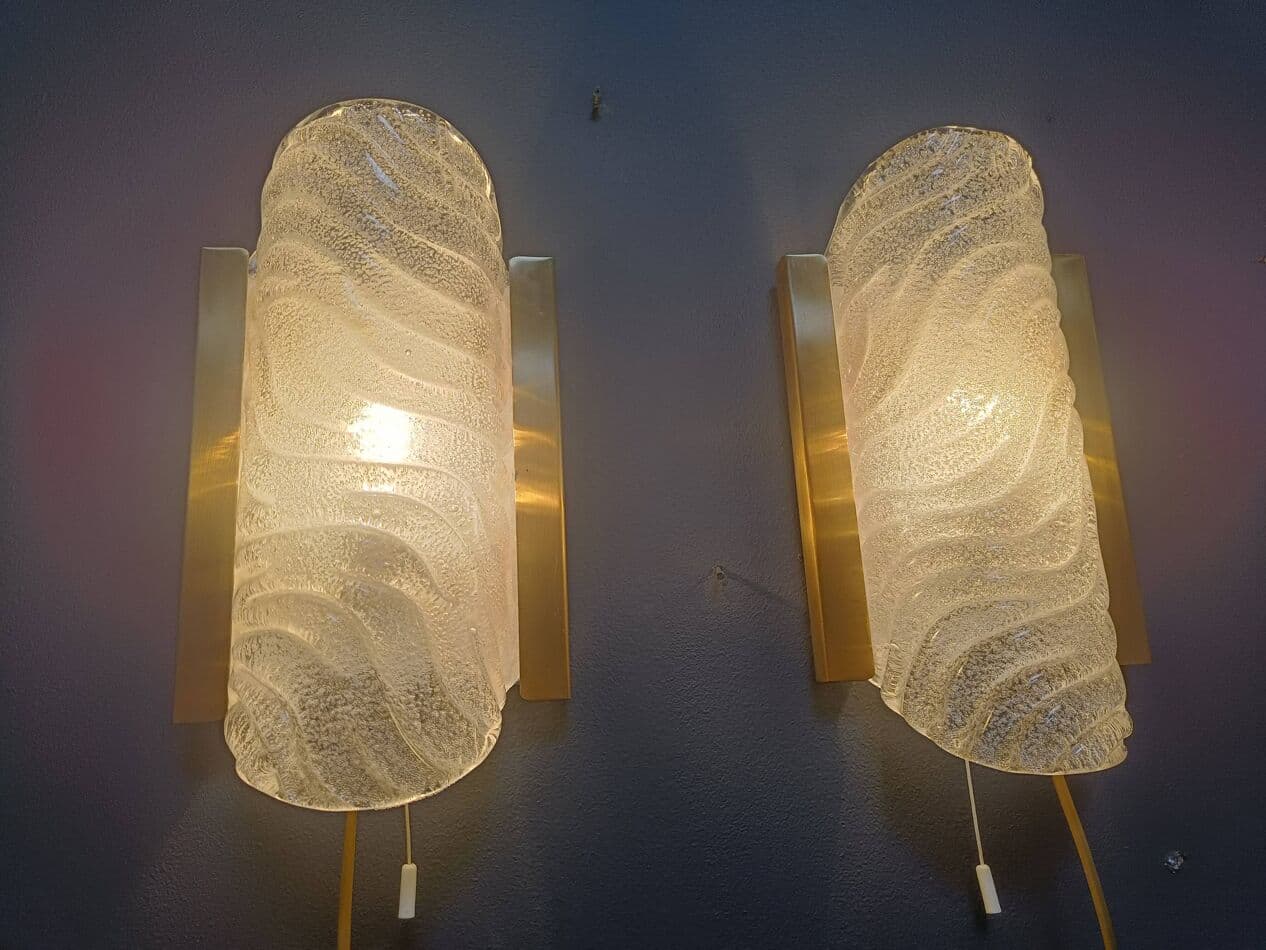 Para kinkietów, mosiądz złoty, szkło, Niemcy, lata 60. - 272160