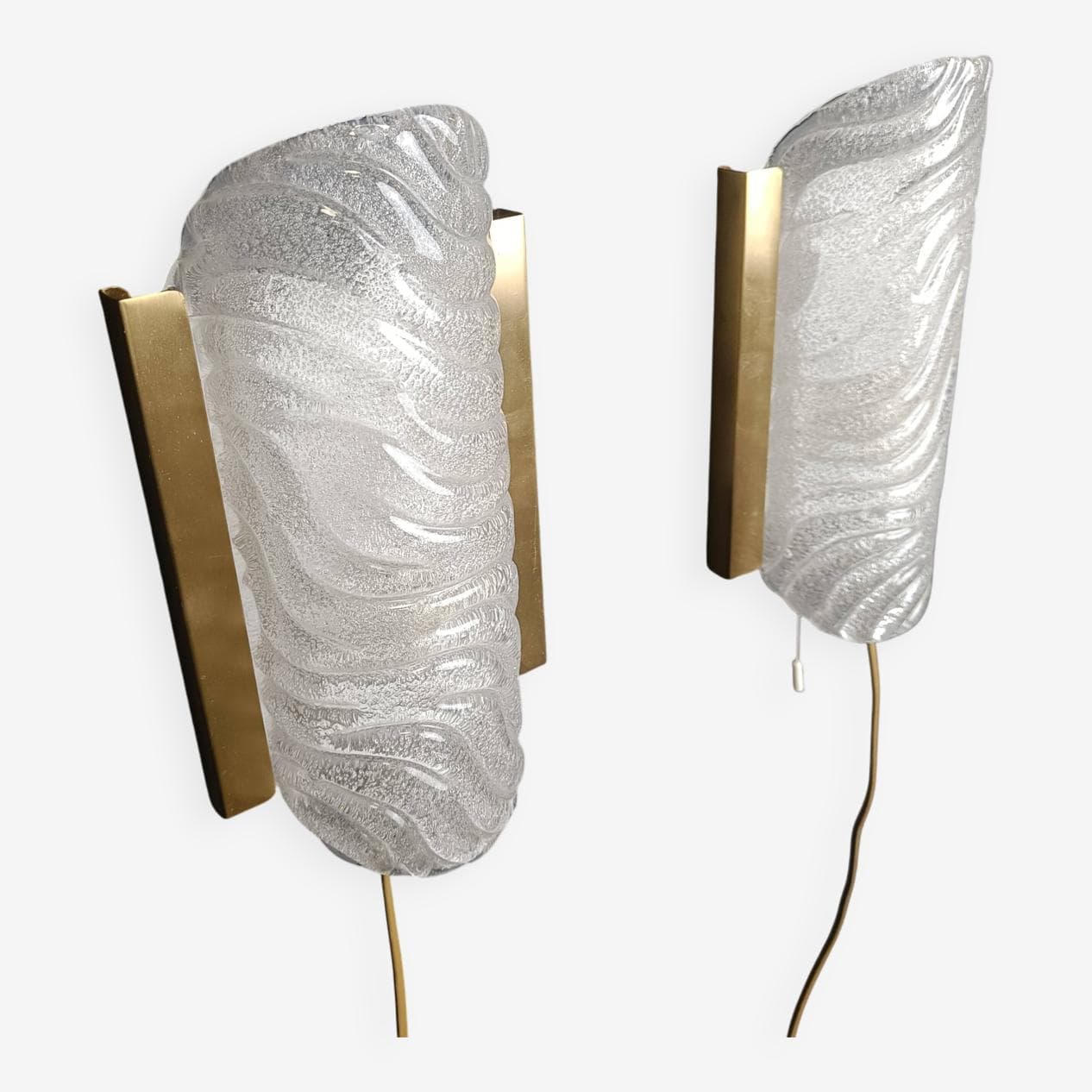 Para kinkietów, mosiądz złoty, szkło, Niemcy, lata 60. - 272157