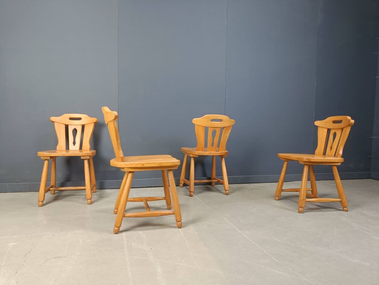 set of four brutalist dining chairs, brown oak, Germany, 1960s - 272148