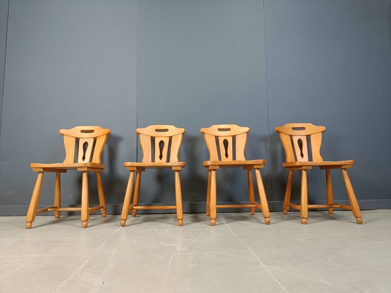 set of four brutalist dining chairs, brown oak, Germany, 1960s - 272139