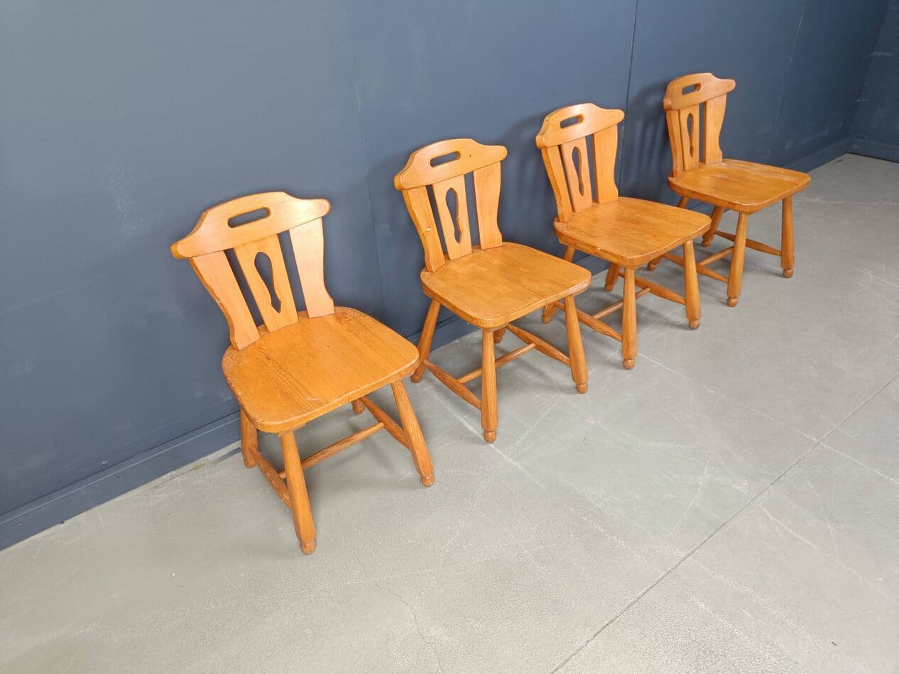 set of four brutalist dining chairs, brown oak, Germany, 1960s - 272149