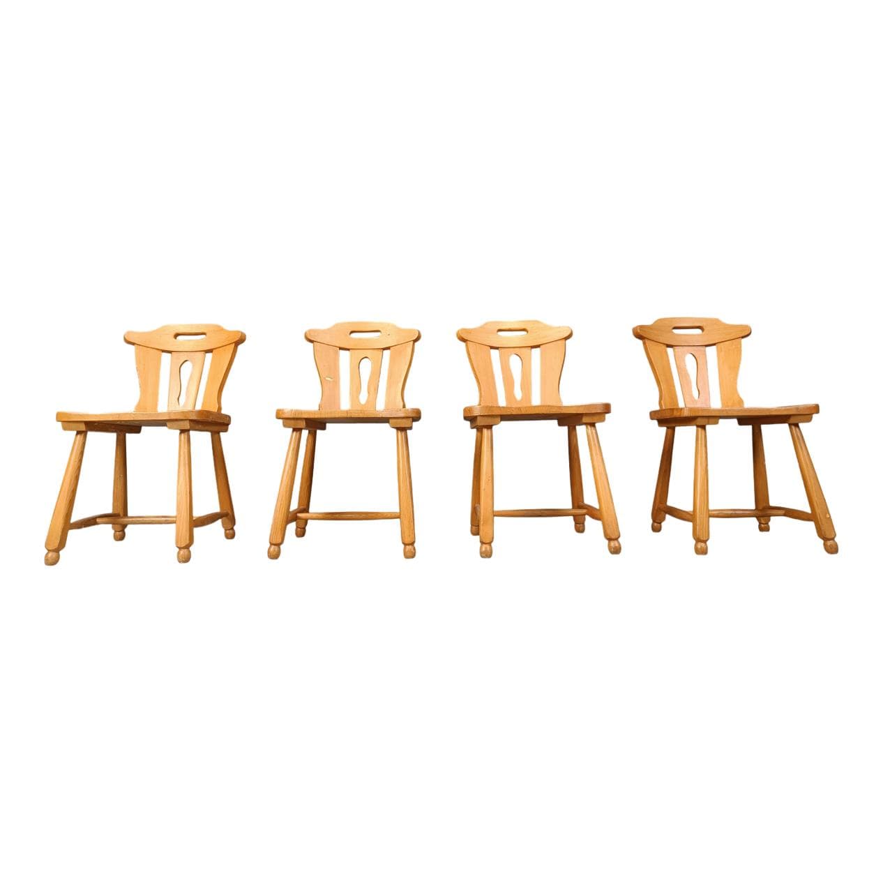 set of four brutalist dining chairs, brown oak, Germany, 1960s