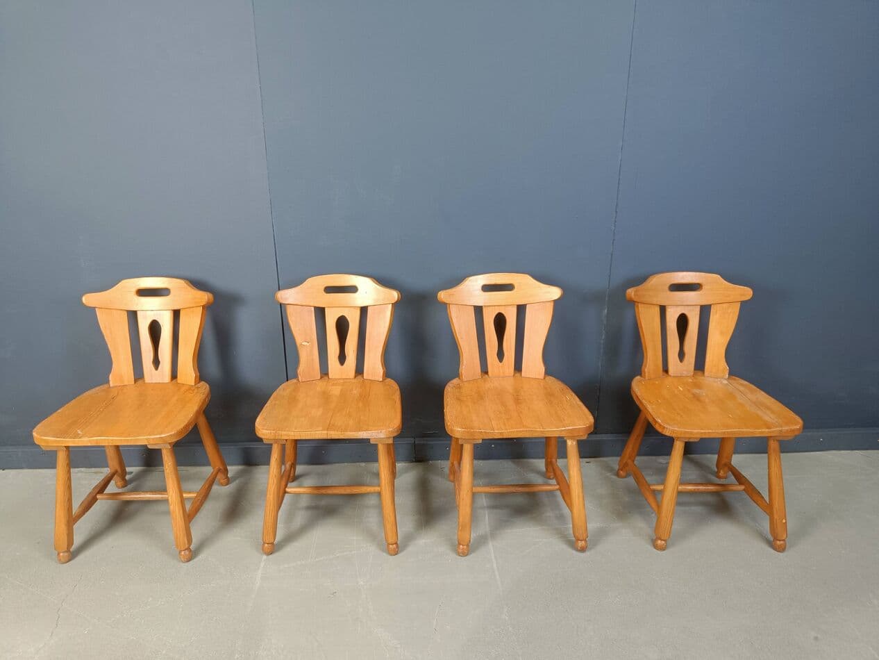 set of four brutalist dining chairs, brown oak, Germany, 1960s - 272141