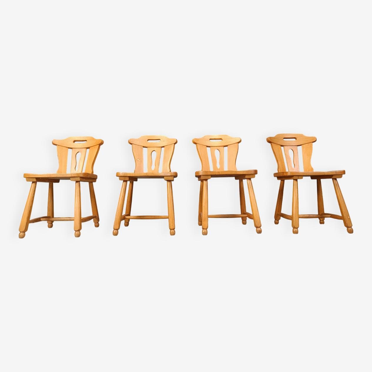 set of four brutalist dining chairs, brown oak, Germany, 1960s - 272142