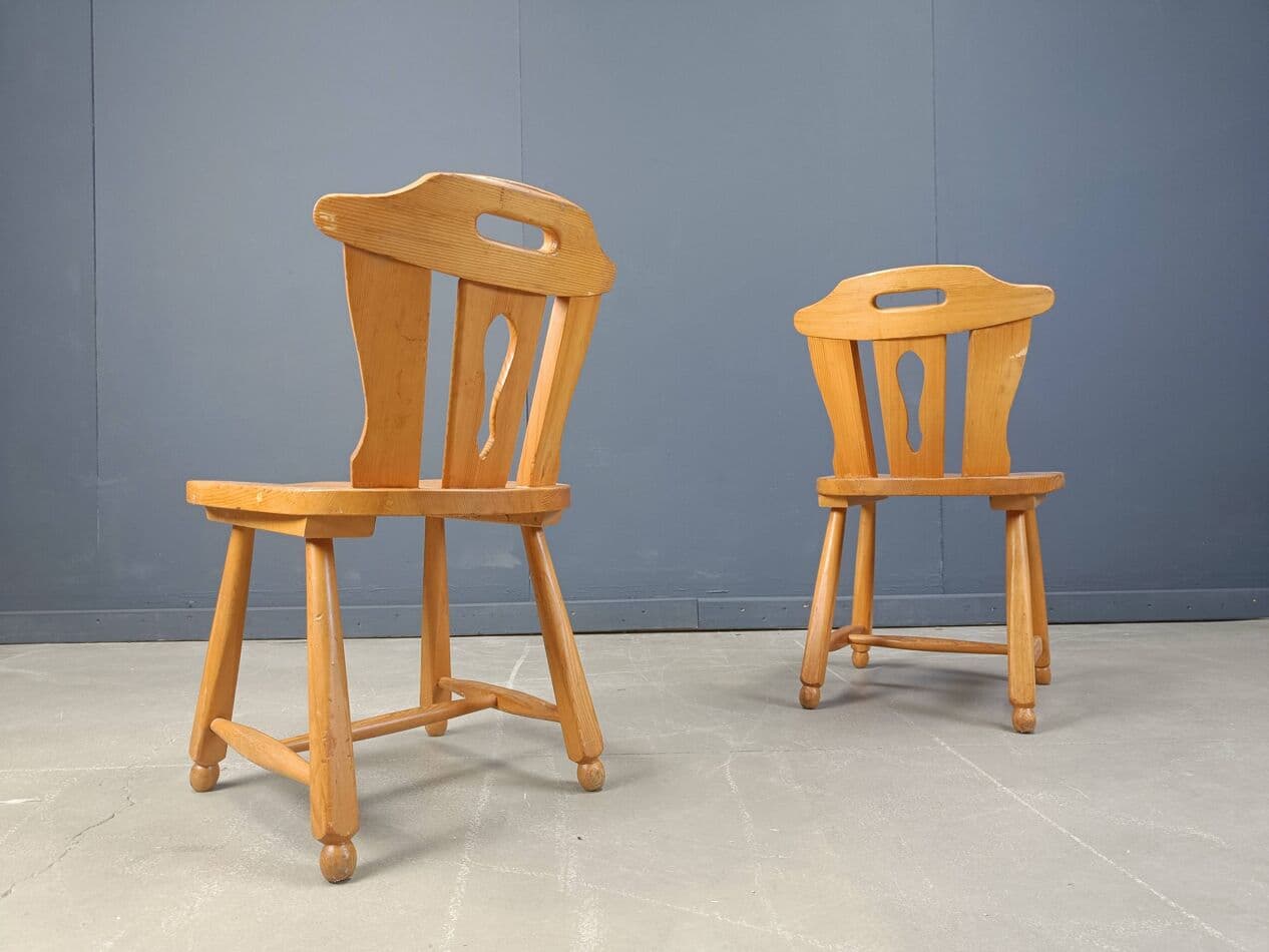 set of four brutalist dining chairs, brown oak, Germany, 1960s - 272144