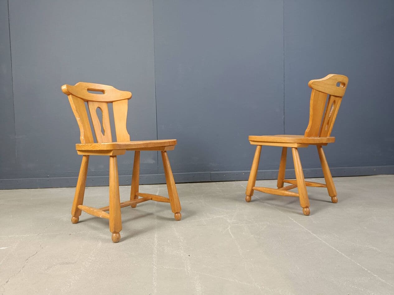 set of four brutalist dining chairs, brown oak, Germany, 1960s - 272147