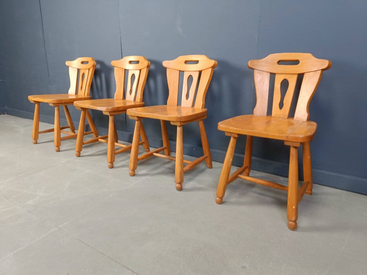 set of four brutalist dining chairs, brown oak, Germany, 1960s - 272150