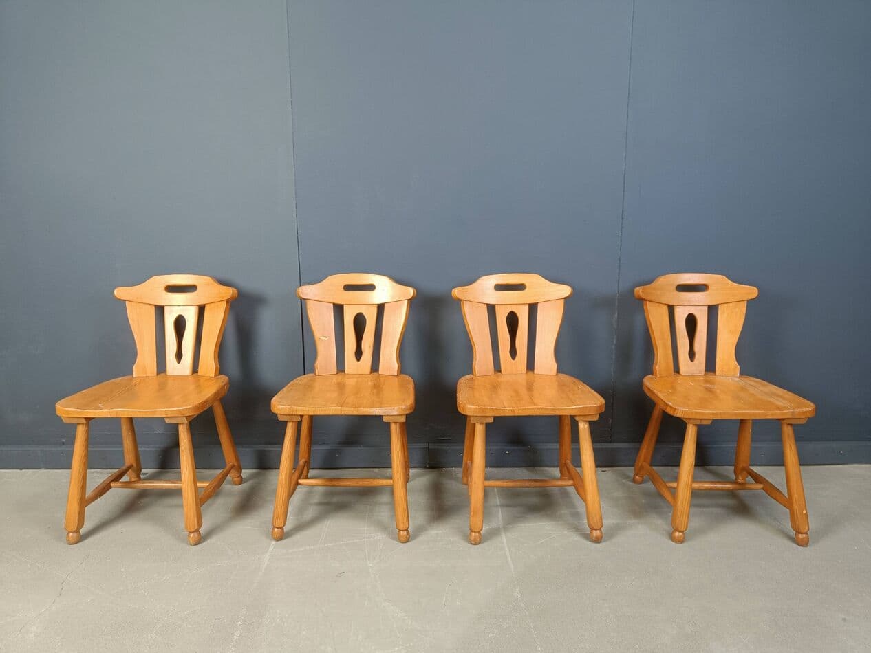 set of four brutalist dining chairs, brown oak, Germany, 1960s - 272140
