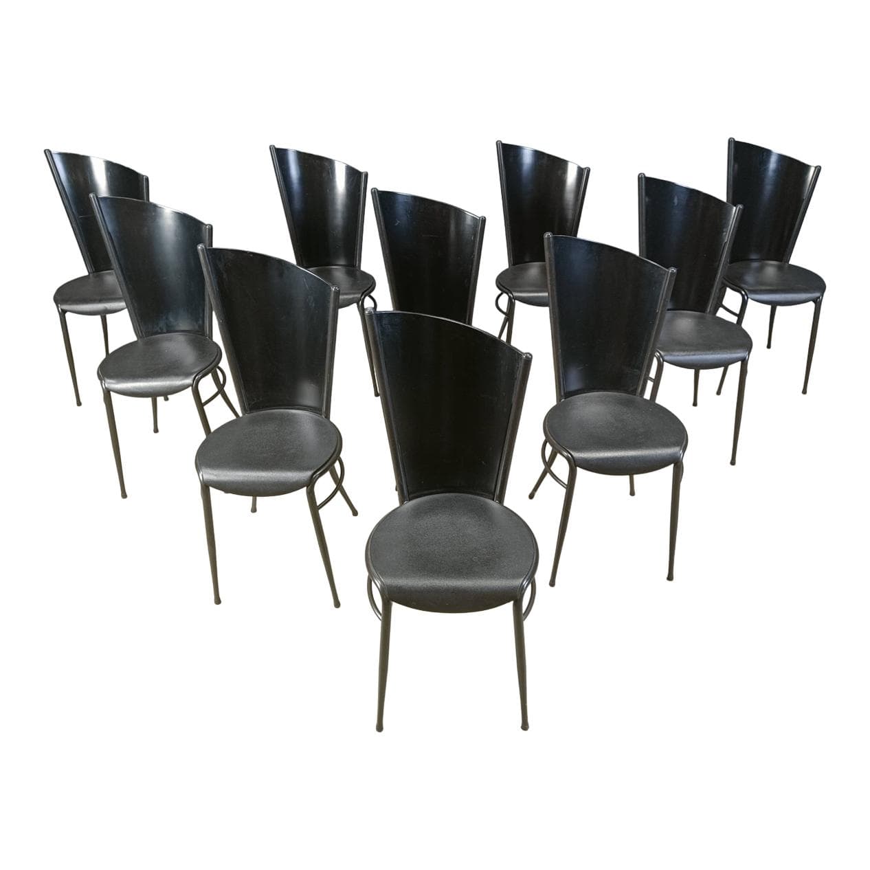 zestaw 10 krzeseł do jadalni postmodernistycznych, czarny, drewno, Włochy, lata 80.