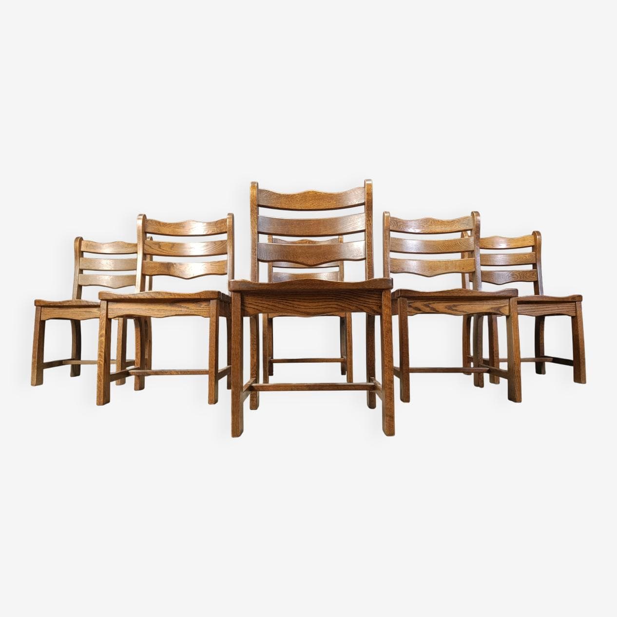 Set of five brutalist chairs, brown wood, Belgium, 1960s. - 272101