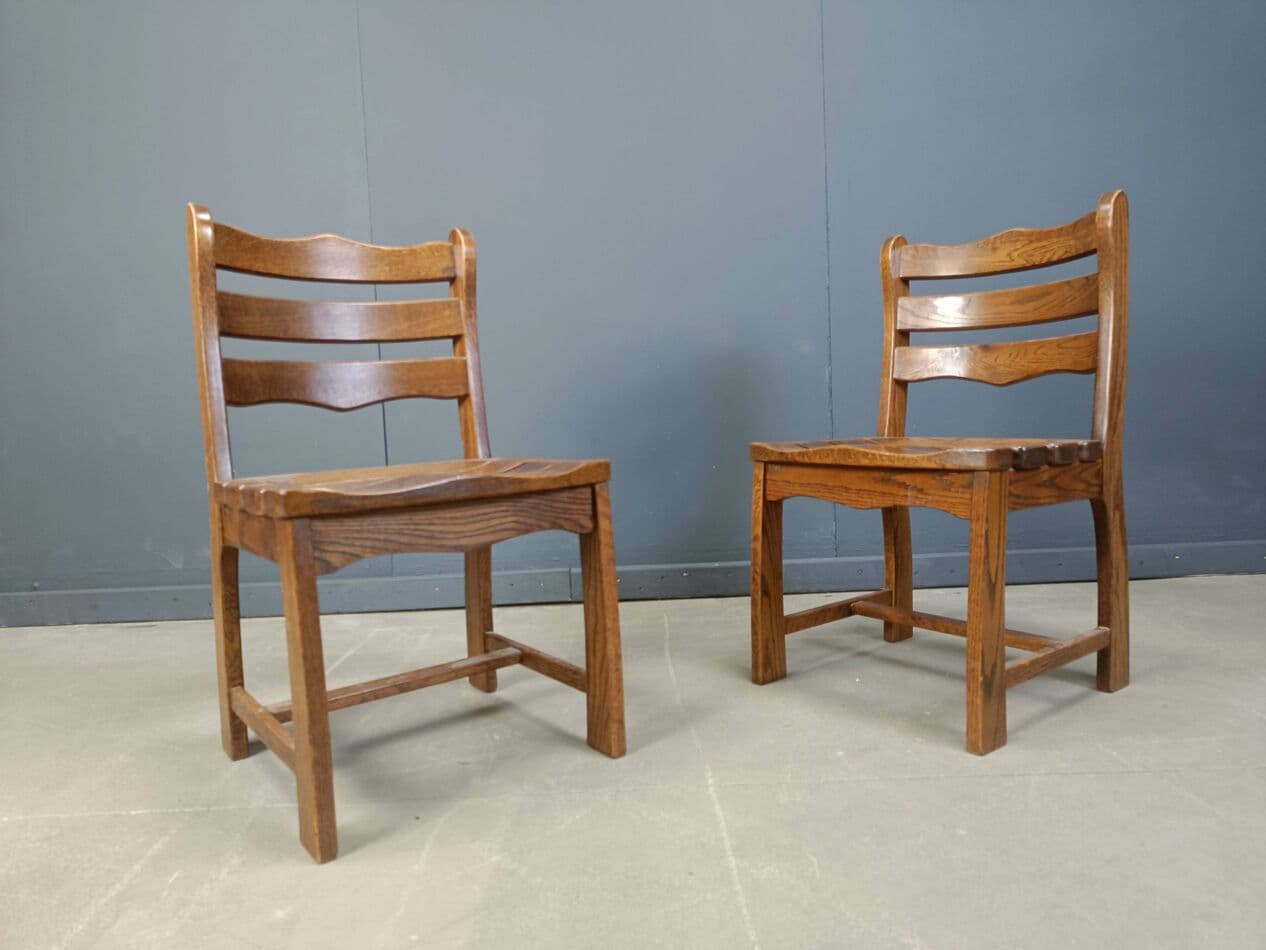 Set of five brutalist chairs, brown wood, Belgium, 1960s. - 272103