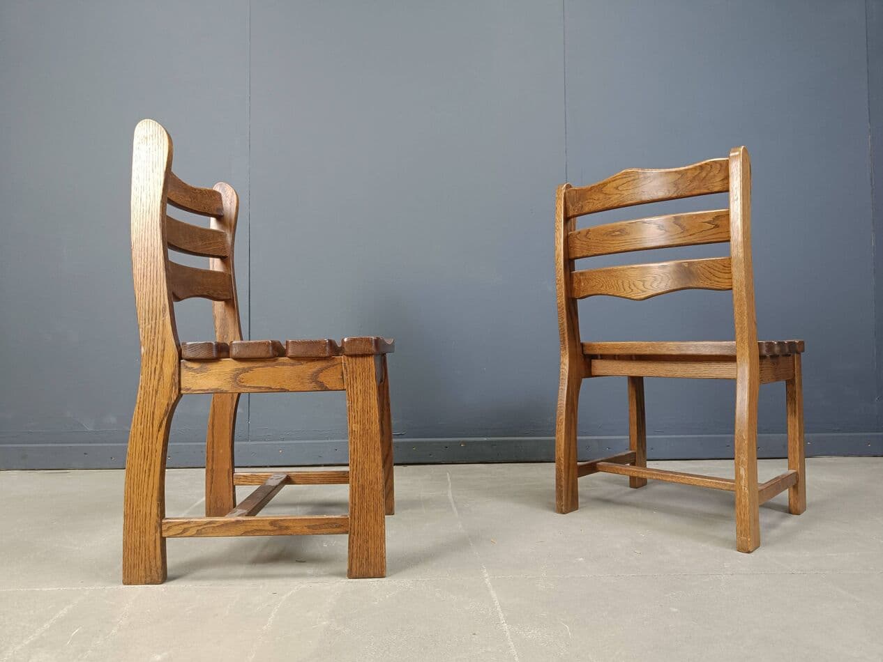 Set of five brutalist chairs, brown wood, Belgium, 1960s. - 272102