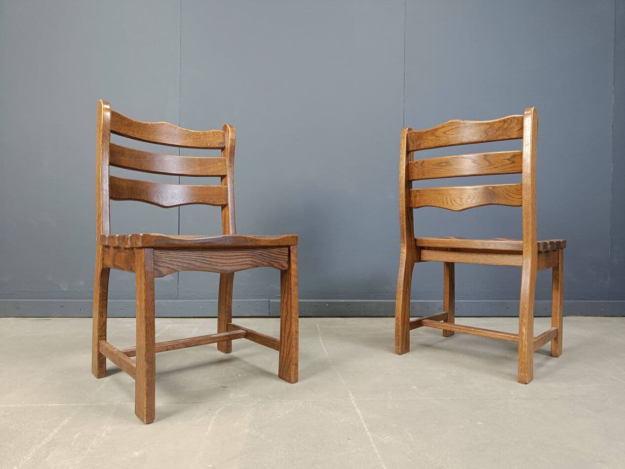 Set of five brutalist chairs, brown wood, Belgium, 1960s. - 272100