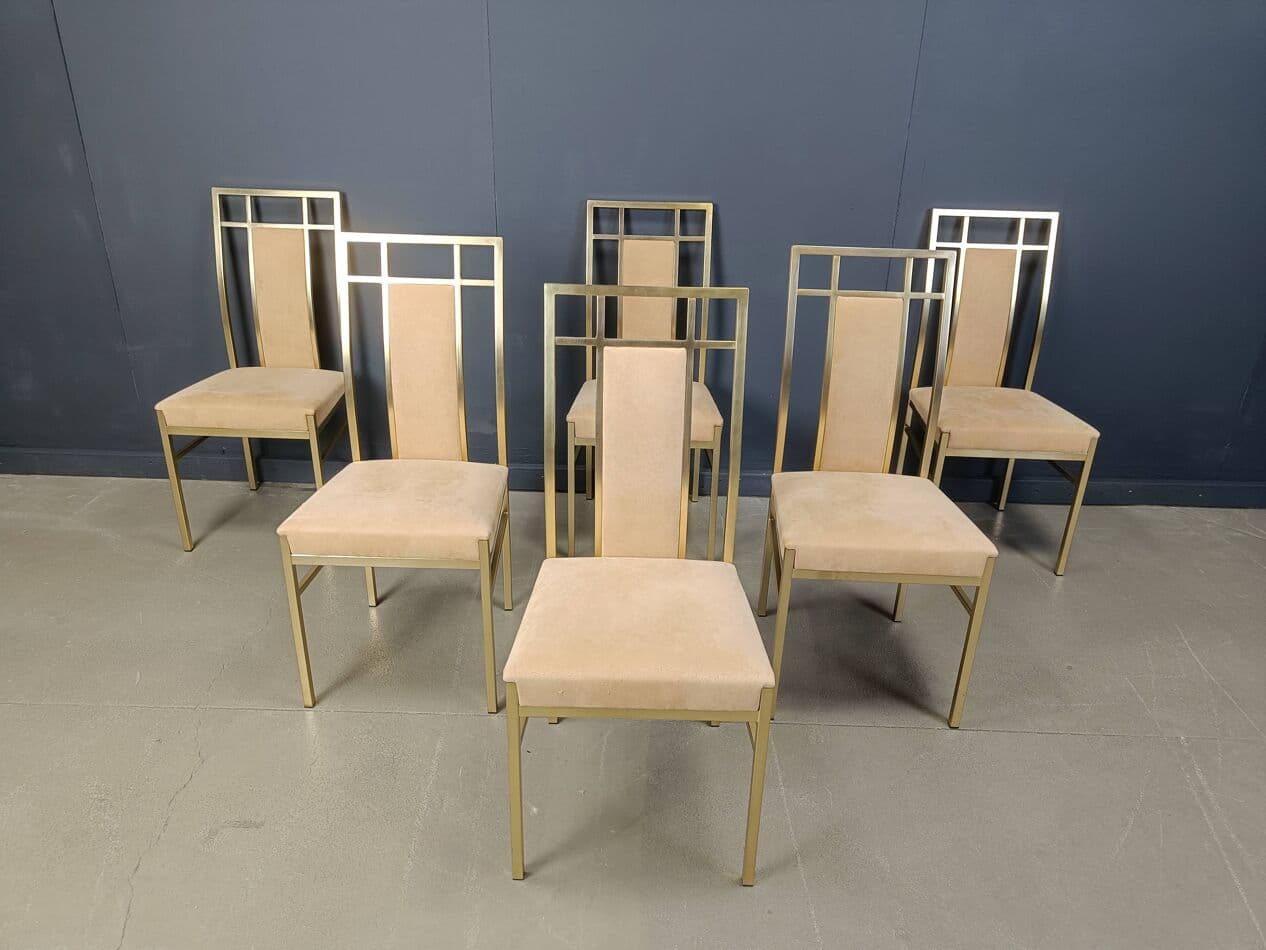 set of six dining chairs, gold brass, Belgochrom, Belgium, 1970s - 272088